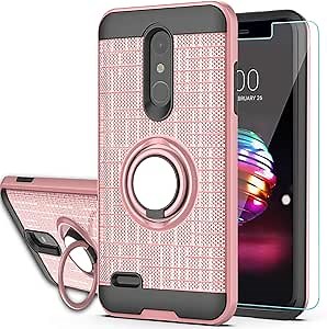 Ymhxcy for LG K30,LG Phoenix Plus,LG Premier Pro，LG K10 2018 Case with HD Phone Screen Protector,360 Degree Rotating Ring & Bracket Dual Layer Resistant Back Cover for LG K10 2018-ZH Rose Gold