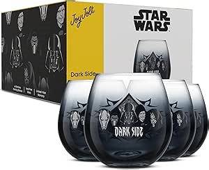 JoyJolt Star Wars Dark Side Stemless Drinking Glasses Set of 4, 15 oz Tumblers, Kitchen Glasses ft. General Grievous, Kylo Ren, Darth Vader, Emperor Palpatine, Darth Maul