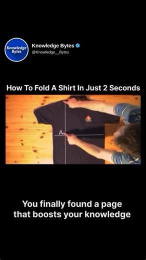 Knowledge Bytes on Instagram: "THE FASTEST SHIRT-FOLDING TRICK EVER 👕⚡ A simple pinch-and-pull technique can fold a shirt in under two seconds — saving time, space, and keeping your wardrobe perfectly organized. Love tips & tricks? Follow @Knowledge__Bytes 🧠 #science #knowledge #learning #KnowledgeBytes #LifeHack #SmartLiving"