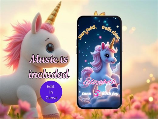 Unicorn Birthday Invitation: Rainbow Video, Editable Canva MP4 (digital Download) - Etsy