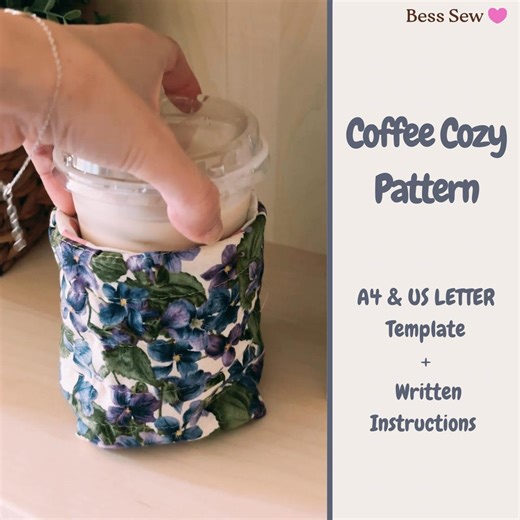 Quilted Cup Coffee Cozy Pattern PDF - Iced Coffee Sleeve Sew Pattern - Drink Sleeve Pattern - Mason Jar Cozie Sleeve Pattern- Koozie Pattern - Etsy