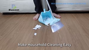 28'' Kids Mini Broom and Dustpan Set - Toddler Cleaning Toy, Toddler Household Helper, Parent-Child Interactive Play Cleaning Tool, Cute Cartoon Design, Small Safe Corner Broom (Blue)