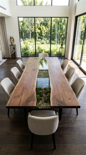 Walnut Epoxy River Dining Table – Live Edge Table With Moss & Stone Design –luxury Handmade Modern Dining Room Table – Custom Size Available - Etsy Australia