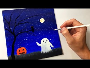 Easy Halloween Acrylic Painting for Beginners 🎃 | Cute Ghost, Owl & Pumpkin | Step-by-Step Tutorial