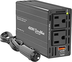 400W Car Power Inverter - Dual DC 12V to 110V AC Car Plug Adapter Outlets, Fast Charging USB C 65W & 24W Port, Power Inverters for Vehicles, Laptop Car Charger, Road Trips