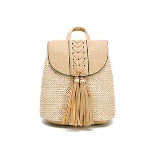 [Hot Item] (WD13984) Drawstring Bucket Bag Female Braided Tassel Bag Bohemian Backpack for Women
