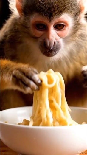 Wait till the end… this monkey eats spaghetti better than humans 🤯🐒🍝