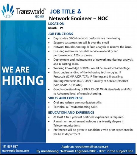 Network Engineer - NOC | jobs 2024 | job seekers | new opportunities