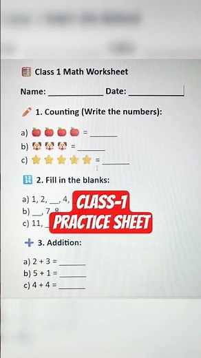 Class-1 Math Practice Sheet ✅️ Olympiad Mathematics
