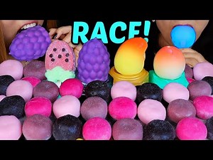 ASMR MOCHI ICE CREAM RACE! Viral fruit ice creams *soft and stretchy* 먹방