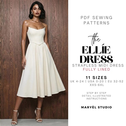 Strapless Midi Dress Sewing Pattern| Corset Dress Pattern| Wedding Dress Pattern| Graduation Dress| Wedding Dress| Prom Dress| Easy Dress - Etsy