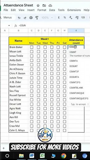 How to make attendance sheet,Countif formula to calculate present and absent, excel tutoring #excel
