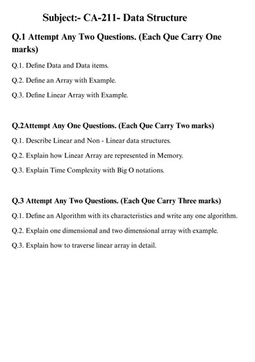 CA-211 Data Structure | Most Repeated | Important Questions | Second Year | BCA | NEP | 2025-26 |