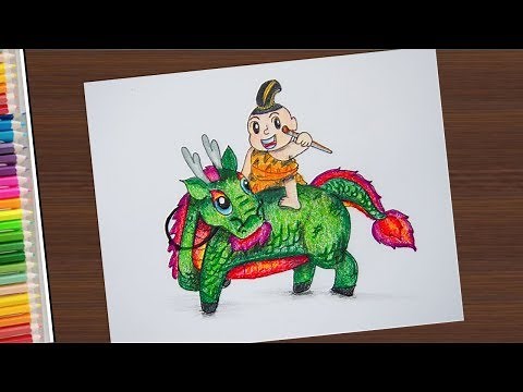 วาดรูป ม้านิลมังกร และสุดสาคร การ์ตูน ง่ายๆ ในเรื่อง พระอภัยมณี