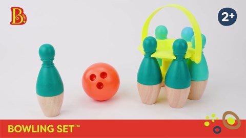 B. toys – Kids Bowling Set – 6 Pin & Ball – Wooden Pins & Carry Caddy – Family Activities & Games – 2 Years –