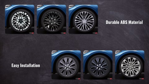 OMAC Black & Silver Hub Caps 17 Inch Set of 4, Tapas para Rines 17, Premium Wheel Covers 17 Inch, R17 Rim Cover Set, Snap On Durable Car Replacement Exterior Accessories