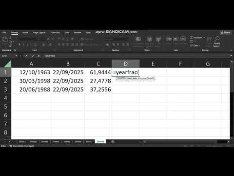 How to use YEARFRAC function on Excel