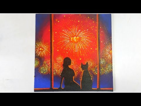FIREWORKS EASY ACRYLIC PAINTING/ TUTORIAL FOR BEGINNERS