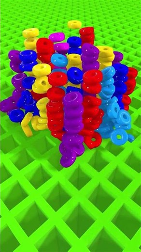 Colorful Rings Stacking Tower Then Collapse #satisfying #simulation