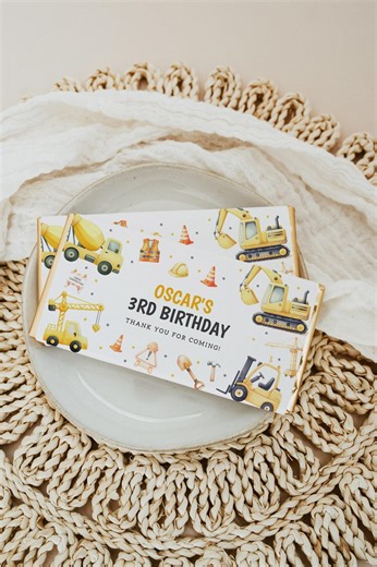Construction Chocolate Wrapper Label, Editable Candy Bar Label Template, Boy Digger Birthday Favors, Dump Truck Chocolate Label, Excavator - Etsy