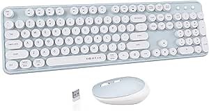 UBOTIE Colorful Computer Wireless Keyboard Mouse Combos, Typewriter Flexible Keys Office Full-Sized Keyboard, 2.4GHz Dropout-Free Connection and Optical Mouse (Green-White)