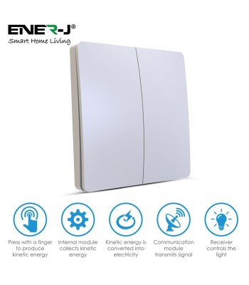 Sitebox Ltd » ENER-J 2 Gang Wireless Kinetic Switch (white body) + 500W*2 RF Dual Receiver - Code WS1025+WS1040 » Product