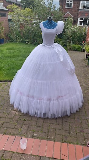 Rosie on Instagram: "Classic Cinderella 💙 Hi so I have been drafting my classic Cinderella dress pattern for a very special version of her dress! I am waiting for my fabric to arrive and then I can do a final reveal but here is how it is going so far. I am going to alter the sleeve a little bit because I think it needs to be more pointed and add a little bit more padding to the overskirt poof but overall I am pretty happy with the shape! #cinderella #cinderellacastle #disney #disneyprincess #di