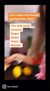 🥳 Sima is the traditional Finnish spring mead, light fermented lemonade that both adults and kids enjoy! Here’s how to make it at home 4 l water 2 lemons 250 g brown sugar 250 g sugar 1 teaspoon dry yeast Raisins Boil 2 l water. Wash the lemons and peel them both. Squeeze out & save the lemon juice, too. Put all the sugar and peeled lemon zest in a bowl. Pour the boiled water on top. Take a cup of that warm water to mix the yeast separately. Add 2 l cold water, the yeast with warm water and lem