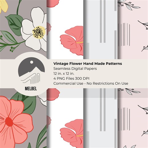 Vintage Floral Digital Paper: Handmade Scrapbook Designs (12x12 Inches, JPG Download) - Etsy UK