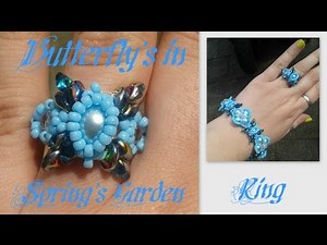 Butterflies in Spring Garden Ring Beading Tutorial by HoneyBeads1 (with superduo beads)