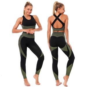 [Hot Item] New Design Womens Seamless Hiking Working out Clothes for Ladies, OEM Logo Cross Sports Bra and Active Leggings Sexy Gym Yoga Streetwear Sexy Outfits