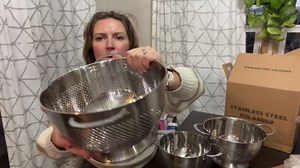 Stainless Steel Colander Set of 3 (1.5-3-5Quart) | Durable Rice and Pasta Strainer with Handle | Oversized Handles | Nesting Design | Rust-Resistant & Dishwasher Safe