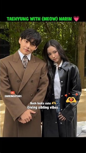 How cutely Narin asking tae to make meow sign 🥰🫶#taehyung #narin