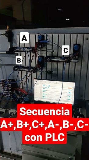 Secuencia A+,B+,C+,A-,B-,C- con PLC, pistones, electroválvulas #PLC #Secuencia #DirectLogic