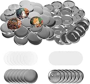 100 Sets 1.25 Inch Button Maker Supplies - 32mm Blank Button Making Kit with Metal Cover & Pin Backs