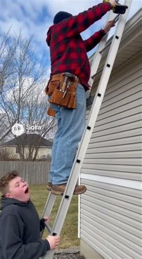 He’s NEVER Holding The Ladder Again 😂 #funny #prank #dad #family #shorts #fyp
