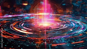 Glowing futuristic hud interface with growing finance charts, perfect for illustrating concepts like cryptocurrency, metaverse or stock market