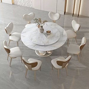 [Hot Item] Custom Modern Marble Top Round Dining Sets 8 Seater Wooden Dining Table Designs Diner Table Chairs