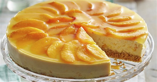 Postre sin horno, cheesecake de melocotón con base de galletas