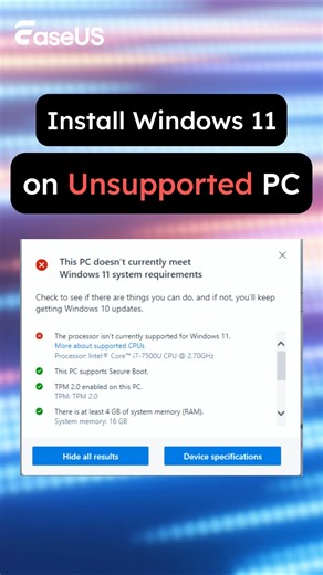 How to Install Windows 11 on an Unsupported PC #pctips #techtips #windows11iso #25h2 #Windows11 #windowsupdate #windows11tips #windows11tricks | Easeus Global