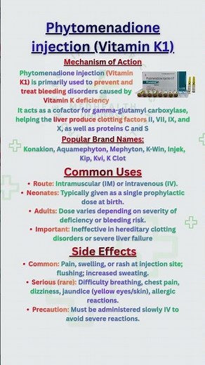 "Phytomenadione (Vitamin K1) Injection: Life-Saving Shot Against Bleeding"#VitaminK #Phytomenadione