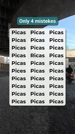 Hunt the 4 spelling errors in the word Picas swiftly. 🔎 #BrainTeaser #PuzzleChallenge #Riddle | Odd Puzzler