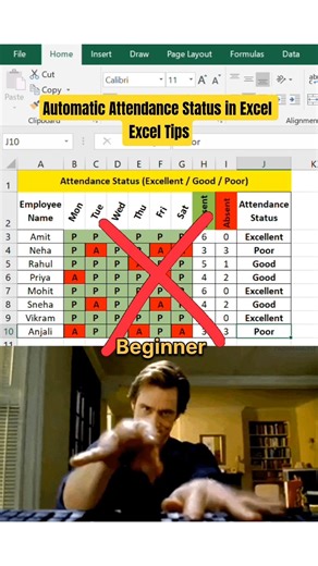 Excel Attendance Status Formula | Excellent, Good, Poor Automatically #excel #exceltricks #exceltips
