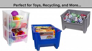 Akro-Mils 13014 Stak-N-Store Stackable Open Front Plastic Storage Bin, 17 1/2 in. D x 11 in. W x 12 1/2 in. H, Blue, 4-pack 13014