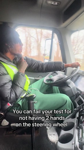 The DMV examiner can fail you for driving one handed. RoadToCDL 🚛 #dmvtest #truckdriver #cdl #cdltraining #fy