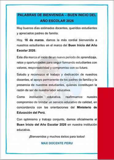 Palabras de Bienvenida para el Año Escolar 2026