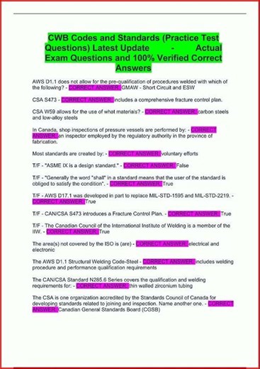 Cwb Codes And Standards Practice Test Questions Latest Updat video