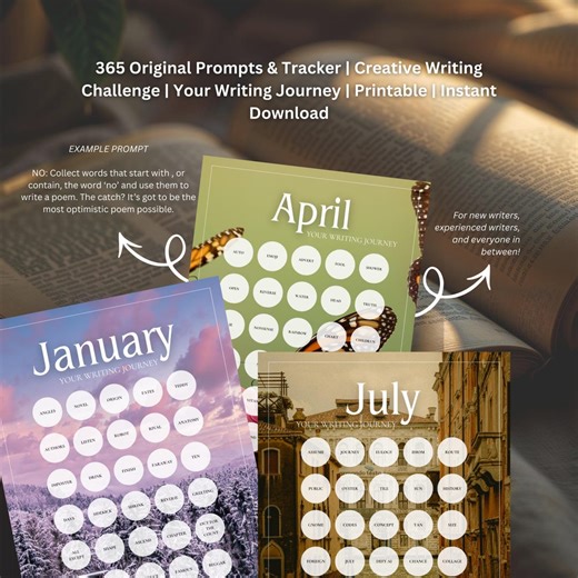 365 Prompts & Tracker | Creative Writing Challenge | Your Writing Journey | Printable | Instant Download - Etsy