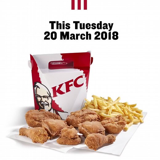This Tuesday ONLY, you can get 8 PCS of Original Recipe chicken and 2 LARGE chips for 99.90! 99.90? STOP IT, I LIKE IT! Get to your nearest KFC restaurant on the 20th of March! | KFC