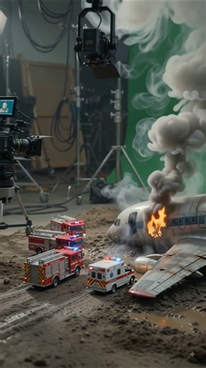 Behind the Scenes! Miniature Airport Plane Crash Movie Set ✈️🎬 | Amazing Practical Effects #Shorts